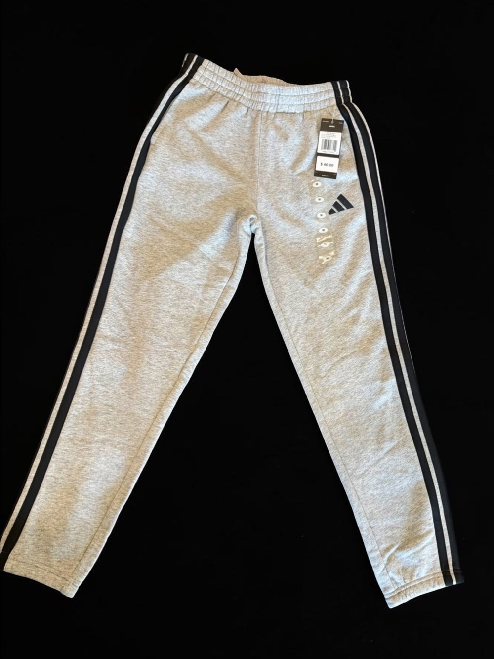 Boys adidas Gray Jogger Sweatpants with Black 3-Stripes Size M 10-12